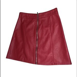NWOT Small Forever 21 Red Faux Leather Mini Skirt w/ Full Length Front Zipper